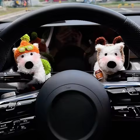 Мякая игрушка в авто на руль собачка в очках шапке dog на переклчатель двориников - изображение 4