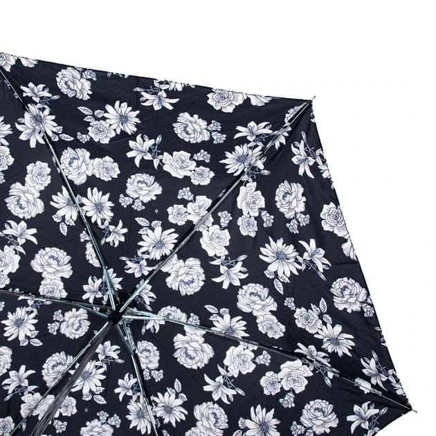 Парасолька жіноча Fulton L340 Miniflat-2 Black and White Floral (Черно-белые цветы) - зображення 9