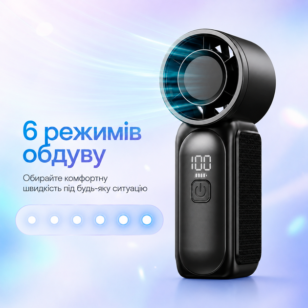 Мини вентилятор аккумуляторный Type C мощный ручной вентилятор компактный для офиса и путешествий BRS Black - изображение 2