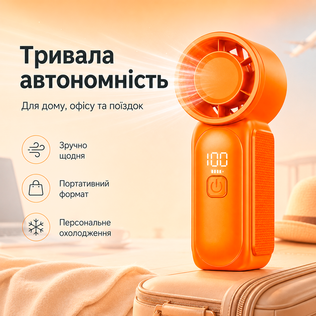 Мини вентилятор ручной Type C мощный аккумуляторный вентилятор компактный для офиса и путешествий BRS Orange - изображение 5