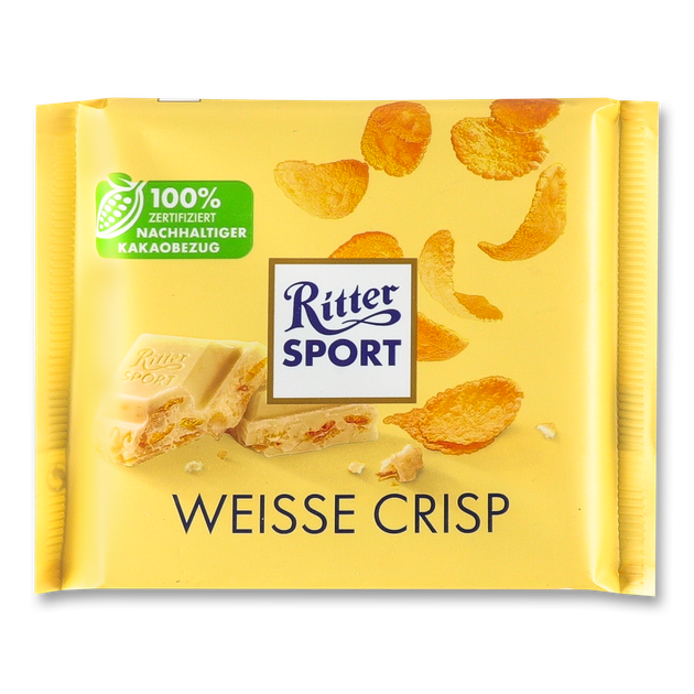 Шоколад Ritter Sport Білий з хрусткою начинкою 100 г (Німеччина) - Фото 1 Шоколад Ritter Sport Білий з хрусткою начинкою 100 г (Німеччина) - зображення 1