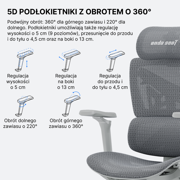 Fotel gamingowy Anda Seat X-Air Pro XL Mesh Ash Gray (AD-WY-01-GGF-G01) - Zdjęcie 13 Fotel gamingowy Anda Seat X-Air Pro XL Mesh Ash Gray (AD-WY-01-GGF-G01) - obraz 13