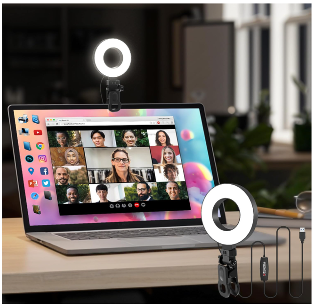Кольцевая LED лампа Ring Light 3.5” Clip-on для ноутбука и телефона | 3 цвета света, 5 уровней яркости, таймер, USB подсветка - Фото 6 Кольцевая LED лампа Ring Light 3.5” Clip-on для ноутбука и телефона | 3 цвета света, 5 уровней яркости, таймер, USB подсветка - изображение 6