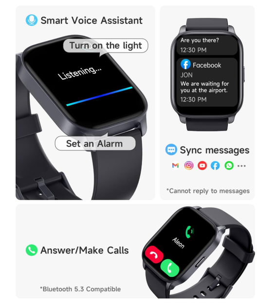 Смарт-часы TOOBUR Smart Watch универсальны для Android и iOS | Фитнес-браслет с звонками, пульсометром, 100 режимов, IP68 - изображение 4