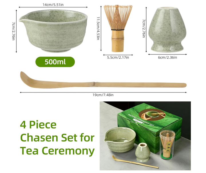 Набір для матча 4 в 1 зелений | Чаша Matcha, бамбуковий вінчик Chasen, ложка та аксесуари для чайної церемонії - зображення 2