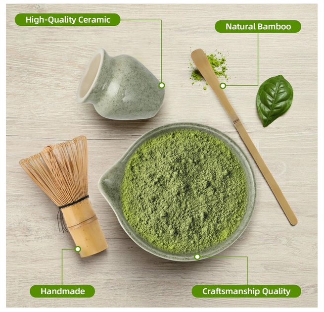 Набір для матча 4 в 1 зелений | Чаша Matcha, бамбуковий вінчик Chasen, ложка та аксесуари для чайної церемонії - зображення 6