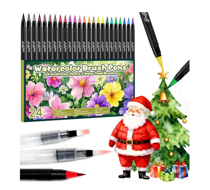 Акварельні маркери-кисті Watercolor Brush Pens 24 кольори + 2 аквапензлі / Набір для малювання та акварельної творчості - Фото 1 Акварельні маркери-кисті Watercolor Brush Pens 24 кольори + 2 аквапензлі / Набір для малювання та акварельної творчості - зображення 1