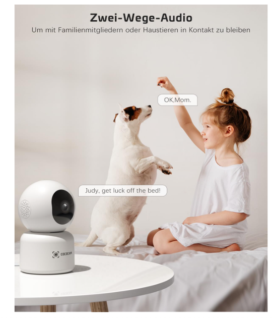 Камера COCOCAM 5MP для дома и животных, Wi-Fi 2.4/5GHz, поворот 355° горизонтально / 95° вертикально, AI обнаружение движения, 24/ - Фото 3 Камера COCOCAM 5MP для дома и животных, Wi-Fi 2.4/5GHz, поворот 355° горизонтально / 95° вертикально, AI обнаружение движения, 24/ - изображение 3