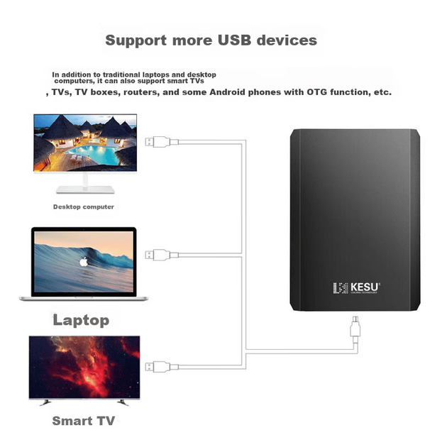 Внешний жесткий диск KESU 1 ТБ, USB 3.0, большая емкость, механическое хранилище данных для ноутбука и смартфона, 2,5-дюймовый, для семейного использования и офиса. - изображение 3