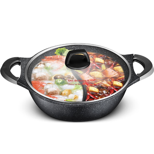 Кастрюля COOKER KING Hot Pot, двусторонняя, с антипригарным покрытием, плоское дно, цвет Maifanshi, 30 см, совместима с индукционной плитой, HG30YY - Фото 4 Кастрюля COOKER KING Hot Pot, двусторонняя, с антипригарным покрытием, плоское дно, цвет Maifanshi, 30 см, совместима с индукционной плитой, HG30YY - изображение 4