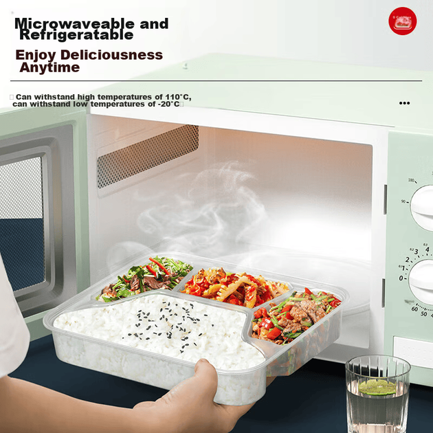 Одноразовые контейнеры для еды Baicaoyuan с разделителями, пятисекционные контейнеры для еды на вынос из пищевого пластика, 1500 мл * 150 комплектов, прозрачная посуда. - изображение 6