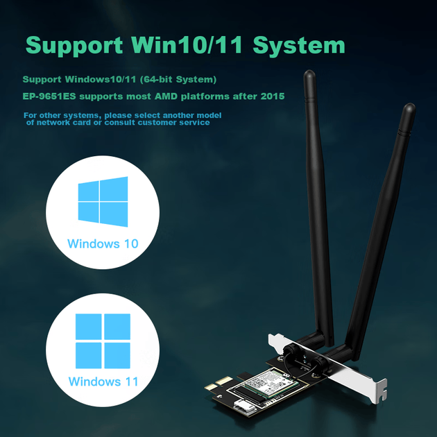 Беспроводная сетевая карта EDUP WiFi 6 для настольных компьютеров, игровая двухдиапазонная сетевая карта AX210 5G PCIe, двухканальный WiFi-приемник WiFi 6 Bluetooth 5.3 EP-9651ES - изображение 3