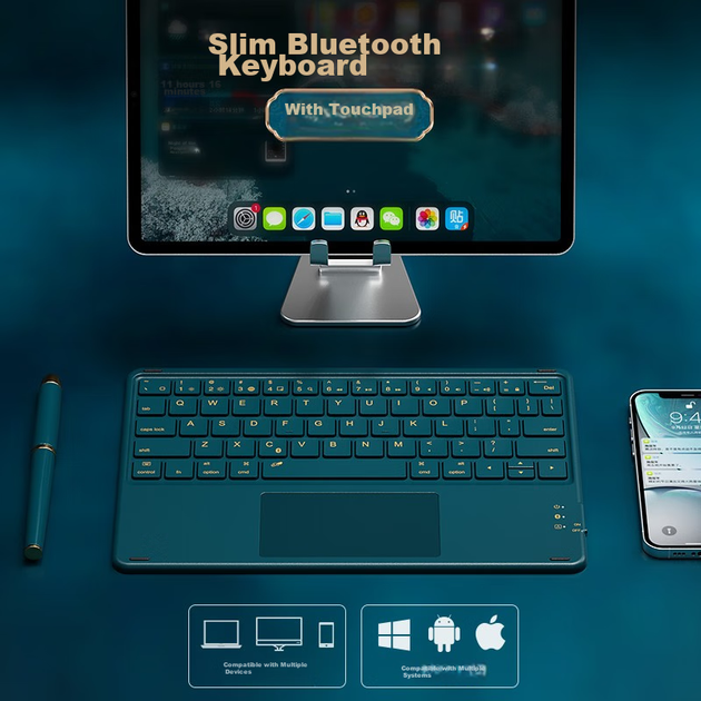 Клавіатура бездротова BOW Hangshi HB321 Bluetooth Dark Green - зображення 8