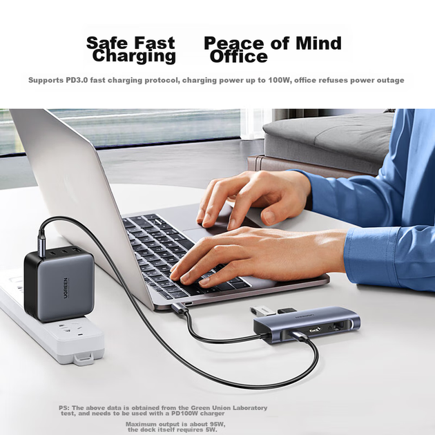 Док-станция расширения UGREEN Type-C, разветвитель USB-C, сетевой адаптер, универсальный для iPad, Apple 16/17, MacBook, ноутбуков, преобразователь HDMI Thunderbolt 4, зарядное устройство. - изображение 9