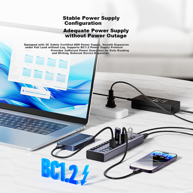 Acasis USB 3.0 Hub, групове керування прошивкою, високошвидкісний кабель-подовжувач з одного на 13 портів, багатопортовий конвертер для ноутбука, настільного комп'ютера, док-станція розширення HS-713MG - Фото 2 Acasis USB 3.0 Hub, групове керування прошивкою, високошвидкісний кабель-подовжувач з одного на 13 портів, багатопортовий конвертер для ноутбука, настільного комп'ютера, док-станція розширення HS-713MG - изображение 2