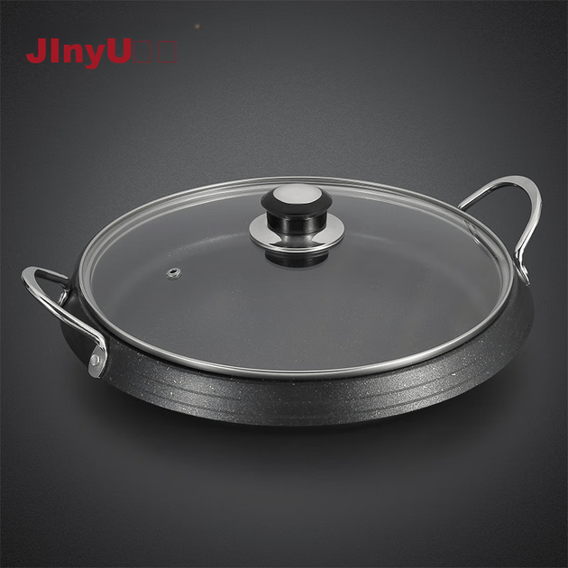 Кастрюля Jinyu, сковорода-гриль для барбекю, тарелка для запекания мяса, сковорода-гриль для индукционной плиты, универсальная электрическая керамическая плита с антипригарным покрытием для использования на открытом воздухе. - изображение 7