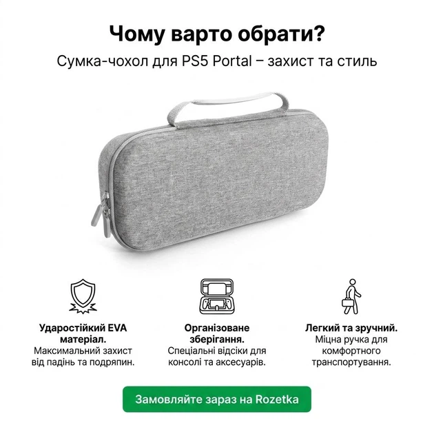 Кейс для PS5 Portal EVA защитный чехол для консоли и аксессуаров портативная сумка 32×15×8 см - Фото 6 Кейс для PS5 Portal EVA защитный чехол для консоли и аксессуаров портативная сумка 32×15×8 см - изображение 6