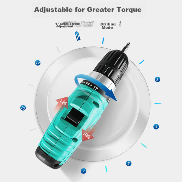 Аккумуляторная дрель Dayi Dual-Speed Lithium Battery Drill 1008, многофункциональная бытовая электрическая отвертка, электроинструмент - изображение 2