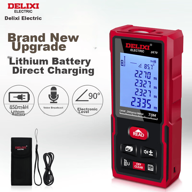 Лазерный дальномер DELIXI ELECTRIC, перезаряжаемая версия с голосовым управлением, электронный измерительный прибор, бытовая электронная линейка, инструмент для измерения помещений, 70 метров. - Фото 3 Лазерный дальномер DELIXI ELECTRIC, перезаряжаемая версия с голосовым управлением, электронный измерительный прибор, бытовая электронная линейка, инструмент для измерения помещений, 70 метров. - изображение 3