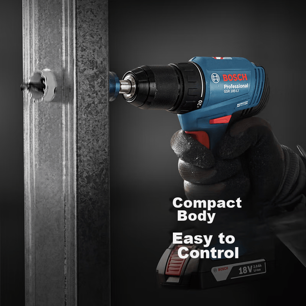 Аккумуляторная шуруповерт-дрель BOSCH с литиевой батареей, для винтов с плоской и крестообразной головкой, 18 В GSR 185-LI, батарея 2,0 Ач *2 - изображение 4