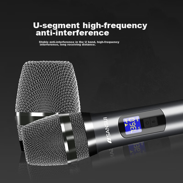Беспроводной FM-микрофон SANSUI True U-Range, металлический, двухканальный, профессиональный для домашнего караоке, пения, совещаний, выступлений и уличных звуковых систем. - изображение 12