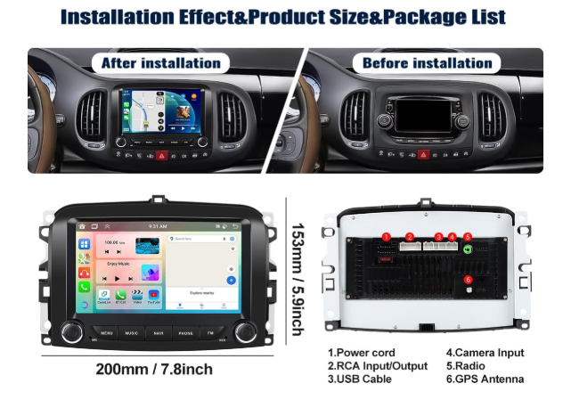 Автомагнитола CAMECHO Android 13 CAMECHO Android 13 Car Radio 2GB 64GB 7 Inch Car Stereo Fiat 500L 2013-2018 Carplay 2/64GB, 7" - изображение 2