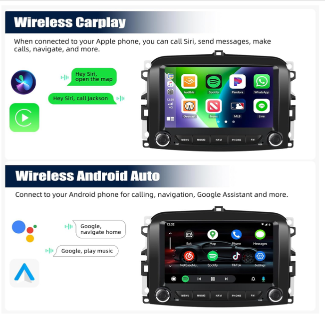 Автомагнитола CAMECHO Android 13 CAMECHO Android 13 Car Radio 2GB 64GB 7 Inch Car Stereo Fiat 500L 2013-2018 Carplay 2/64GB, 7" - изображение 4