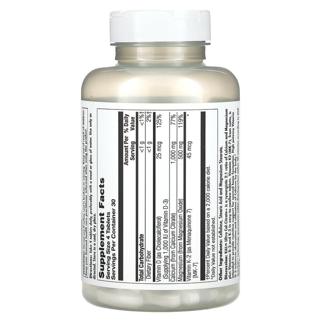 Цитрат кальцію з магнієм KAL "Ultra Cal-Citrate+" з вітамінами D3 та K2 (120 таблеток) - зображення 2
