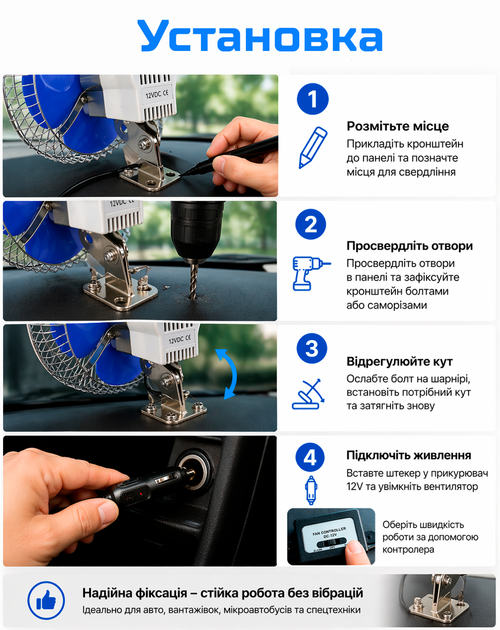 Автовентилятор Vitol 6" ВН.12.604 Синий (HF-304) - изображение 9
