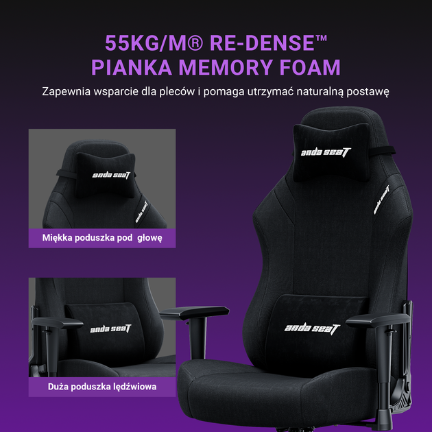 Крісло ігрове Anda Seat Luna Size L Fabric Black (AD18-44-B-F) - Фото 14 Крісло ігрове Anda Seat Luna Size L Fabric Black (AD18-44-B-F) - зображення 14