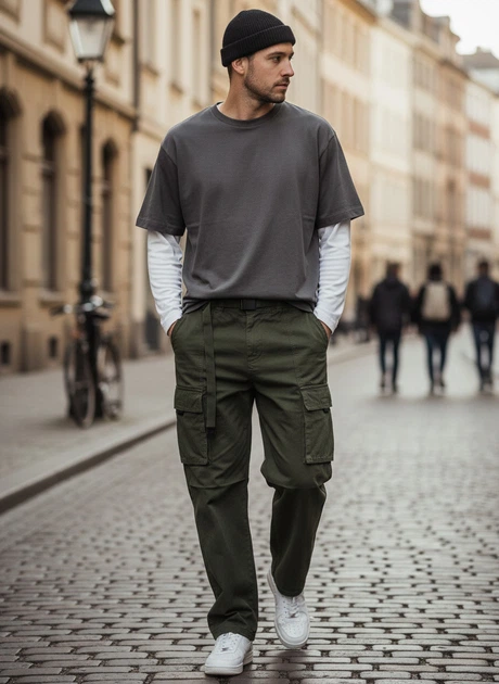 Штаны Карго Baggy с ремнем в поясе зеленые XL-2XL - изображение 5