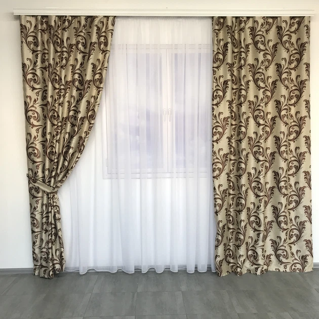 Штори велюр блекаут вензель ALBO бежеві 150×270 см, комплект 2 шт. (SH-202-1) - зображення 4