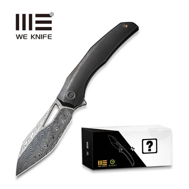 Ніж складаний туристичний WE Knife Ignio Mystery Box Ignio Mystery Box, (8.39 см) Damasteel (Hakkapella) / 6AL4V Titanium чорний - зображення 10