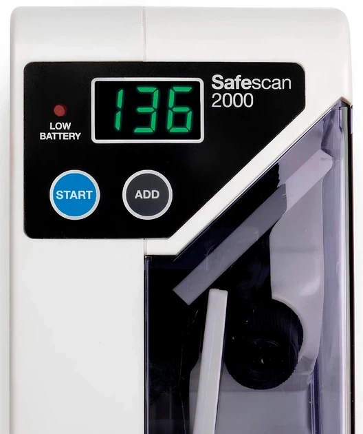 Портативная счетная машинка для банкнот Safescan 2000 Мультивалютный счетчик купюр с функцией суммирования + чехол Питание от сети или от батареек - изображение 5