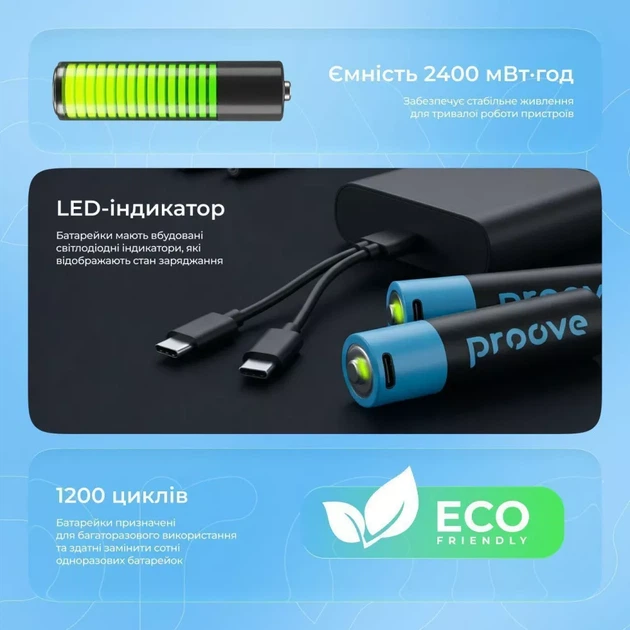Аккумуляторные батарейки Proove Compact Energy AA 2 шт black (RBCE26010008) - изображение 6
