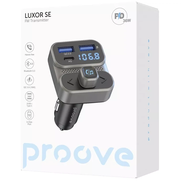 Трансмітер Proove FM Launcher Luxor SE 36W (PD+QC3.0) Type-C+USB - зображення 3