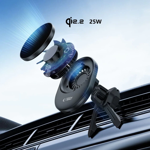Автодержатель Tech-Protect V21 Magnetic с беспроводной зарядкой 25W Qi2.2 Black with MagSafe (5906302392902) - Фото 8 Автодержатель Tech-Protect V21 Magnetic с беспроводной зарядкой 25W Qi2.2 Black with MagSafe (5906302392902) - изображение 8