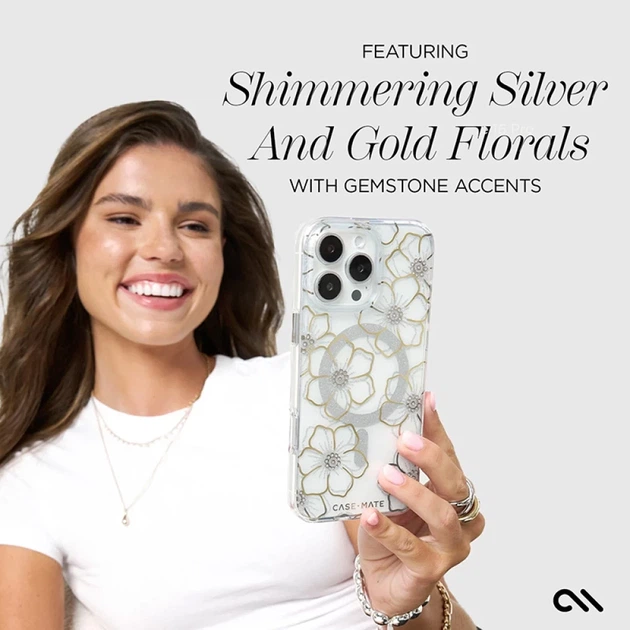 Чехол Case-Mate Floral Gems для iPhone 16 Pro Gold with MagSafe (CM054416) - изображение 12