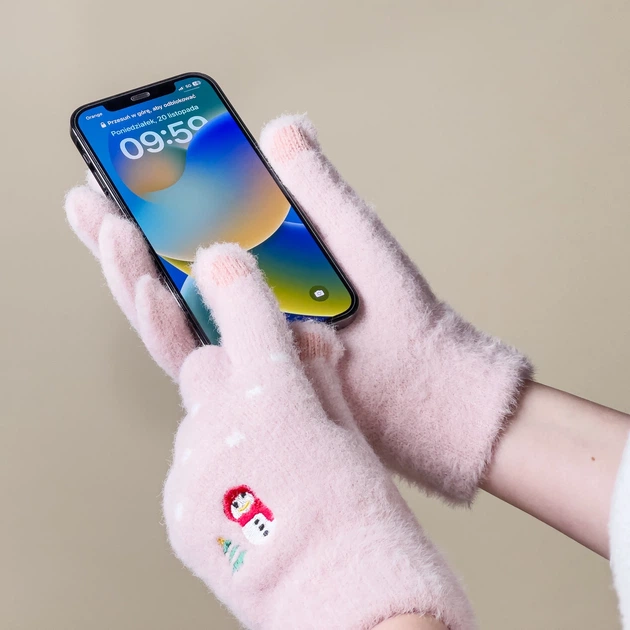 Зимние сенсорные перчатки Hurtel Снеговик Розовые (5907769307874) - изображение 2