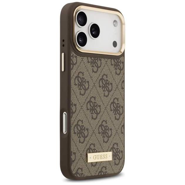 Чохол Guess 4G Logo Plate для iPhone 17 Pro Max Brown with MagSafe (GUHMP17XU4GPRW) - зображення 4