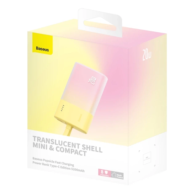 Портативний зарядний пристрій Baseus Popsicle 5200mAh 20W with Built-In Lightning Cable/USB-C to USB-C Cable Yellow Pink (P10055601Y13-00) - зображення 11