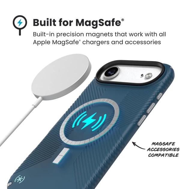 Чехол Speck Presidio2 Grip для iPhone 17 Air Deep Sea / Silver Metallic / Spell Blue with MagSafe (150967-3261) - изображение 5