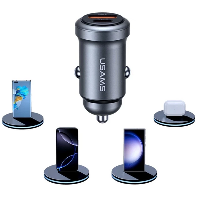 Автомобильное зарядное устройство Usams CC322 30W USB-A USB-C Tarnish (CC322CC01) - изображение 2