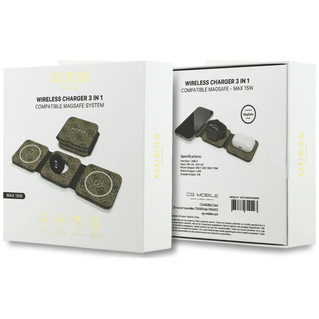 Бездротова зарядка Guess 4G 15W 3в1 Brown with MagSafe (GUFWC4GEMW) - зображення 5