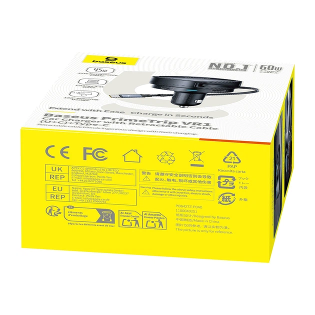 Автомобильная зарядка Baseus PrimeTrip VR1 60W USB-A USB-C с кабелем USB-C Черный (6932172690274) - изображение 6