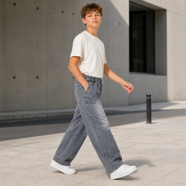 Джинси YZTH для хлопчика підлітка широкі skater baggy на резинці,Сірий 164 - зображення 4