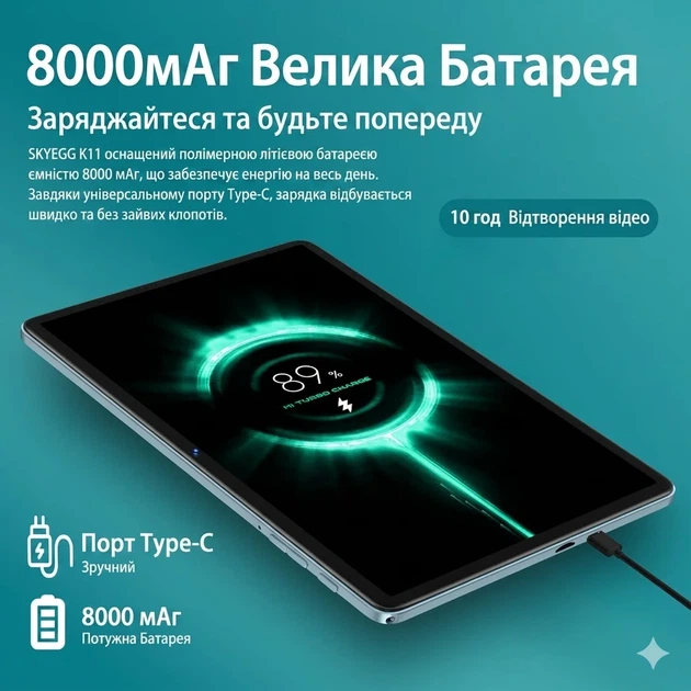 Планшет 10.1" SKYEGG K11 (6+16)/128Gb Android 14 8000 mAh Голубой - Фото 5 Планшет 10.1" SKYEGG K11 (6+16)/128Gb Android 14 8000 mAh Голубой - изображение 5