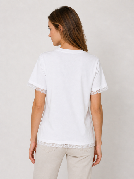 Стильная женская футболка белая с кружевом (N806) one size - изображение 2