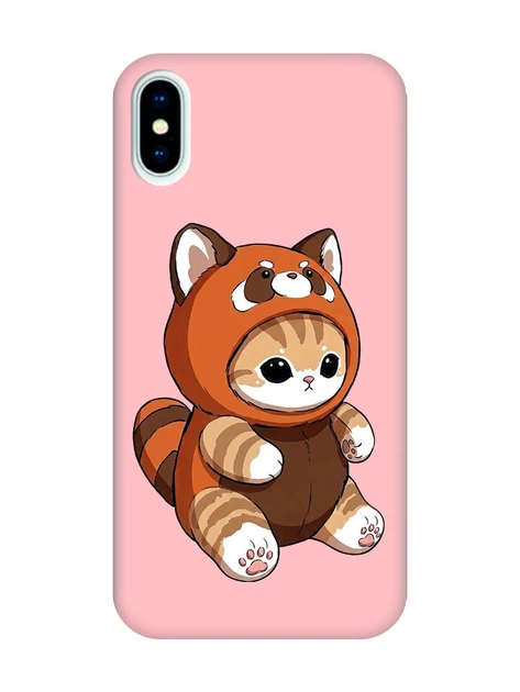 Матовый розовый чехол на iPhone X / Xs Котик панда (принт 423) - Фото 1 Матовый розовый чехол на iPhone X / Xs Котик панда (принт 423) - изображение 1