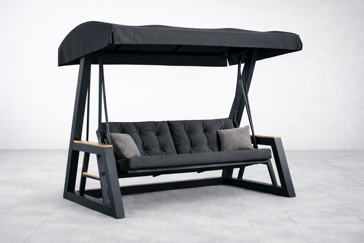 Садова гойдалка Relax Pro з навісом та м'якими подушками Dim Steel сірий 275х260 см - Фото 1 Садова гойдалка Relax Pro з навісом та м'якими подушками Dim Steel сірий 275х260 см - зображення 1